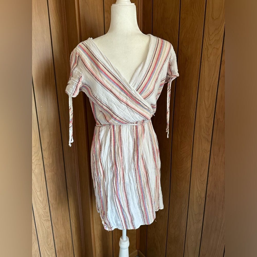 City Studio Juniors' Metallic Striped Wrap Ivory Dress